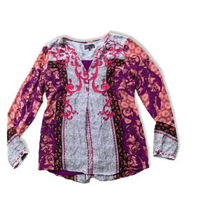 Hale Bob Gray Purole Mixed Floral Prints Blouse